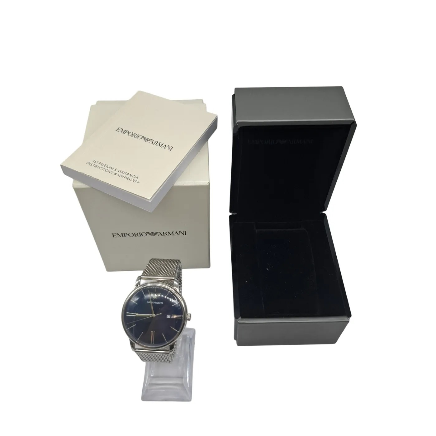 Emporio Armani Men’s Watch 252311 Silver Steel Band Analogue Blue Circle (WR 1413923)