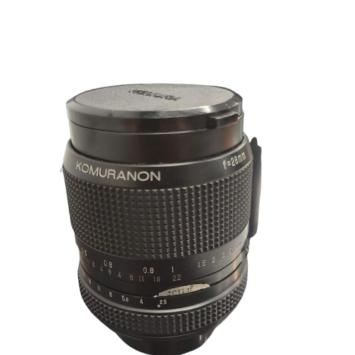 Komura Camera Lens F 28mm 1:2.5, With Front + Rear Lens Cap + Storage Box