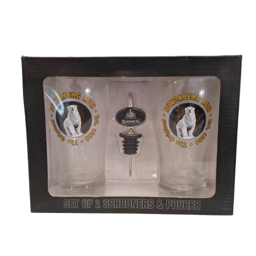 Bundaberg Distilling Co Gift Set – 2 Schooners & Pourer in Box (JN)