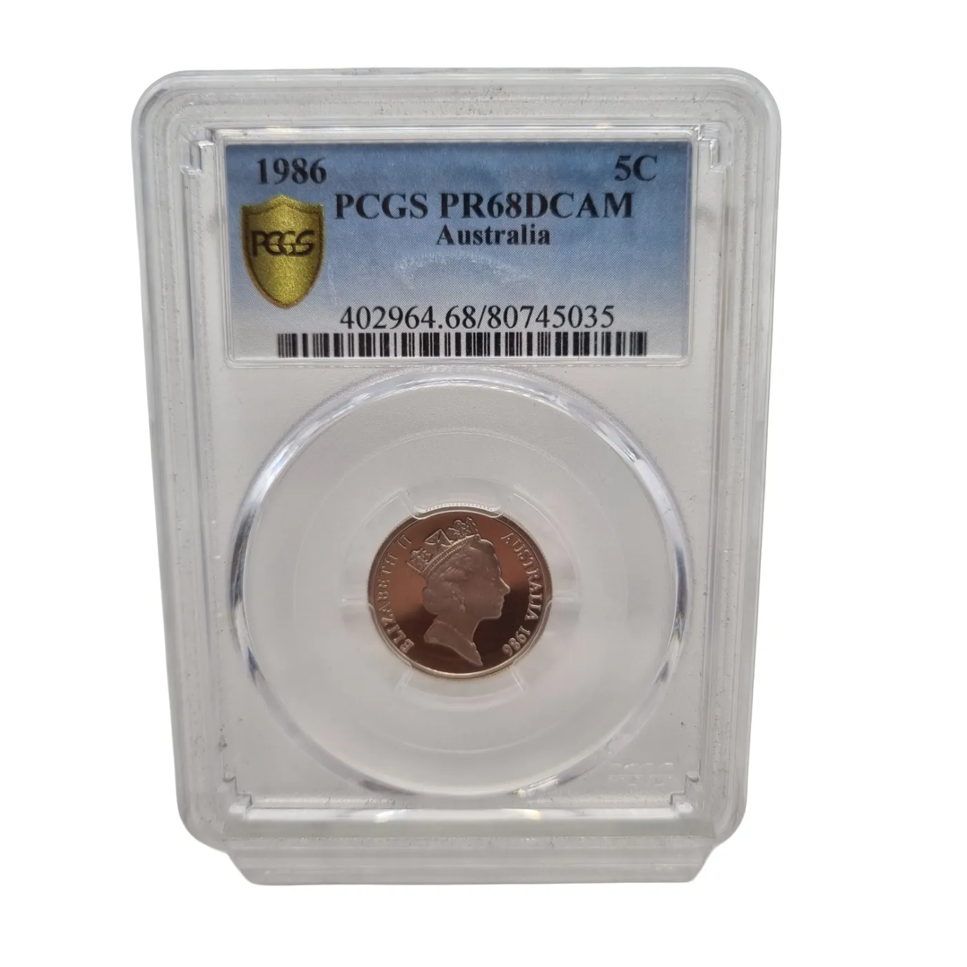 1986 Australian 5 Cent Coin Graded PCGS PR68DCAM (WR 1366582)