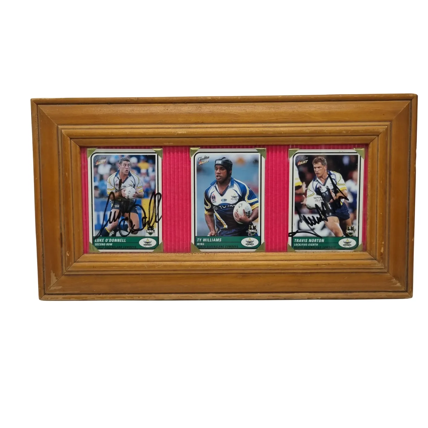 Framed NRL Cowboys Collectible Cards – Luke O’Donnell, Ty Williams & Travis Norton Wooden Frame