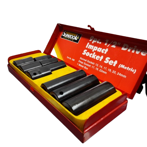 Supatool 9pc 1/2″ Drive Socket Set (Red Case) **Second Hand**  (1395639 MR)