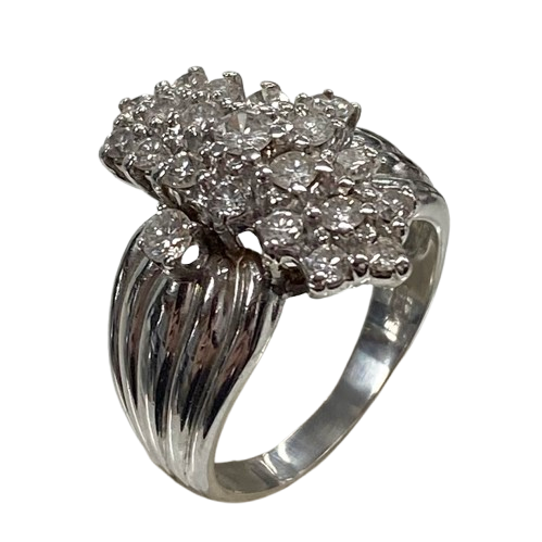 Ladies 9ct White Gold Diamond Cluster with 21 Round Brilliant Cut Diamonds in Shared Claw Settings. TDW 1.07ct. Size P. With Valuation Certificate.