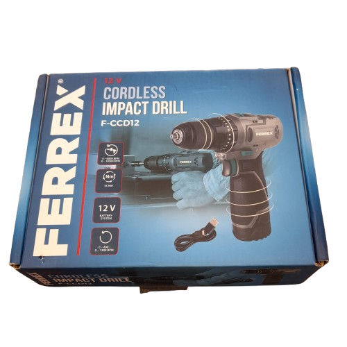 Ferrex Impact Drill F-CCD12 With 2 Batteries And Charger Like New In Box