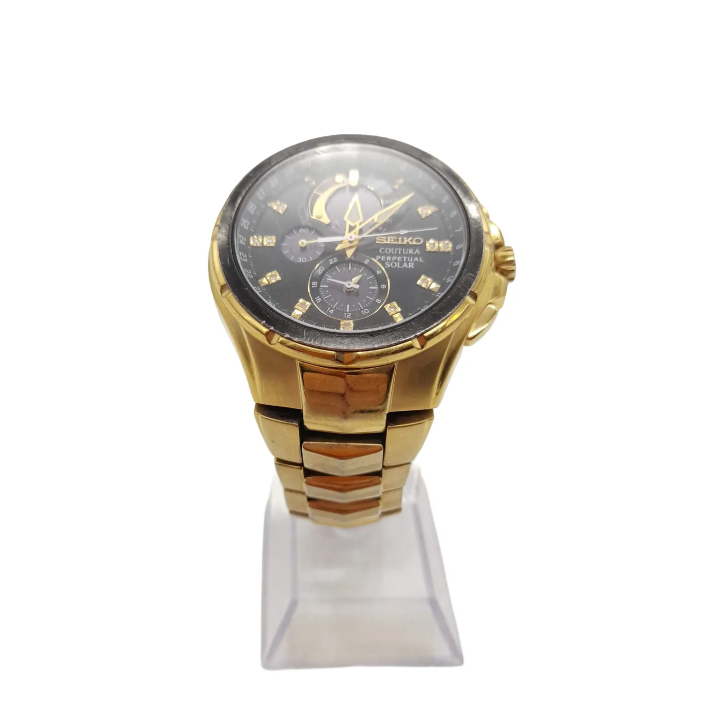 Seiko V198-0AB0 Men’s Gold and Black Analog Watch with Stainless Steel Band (WL1400525)