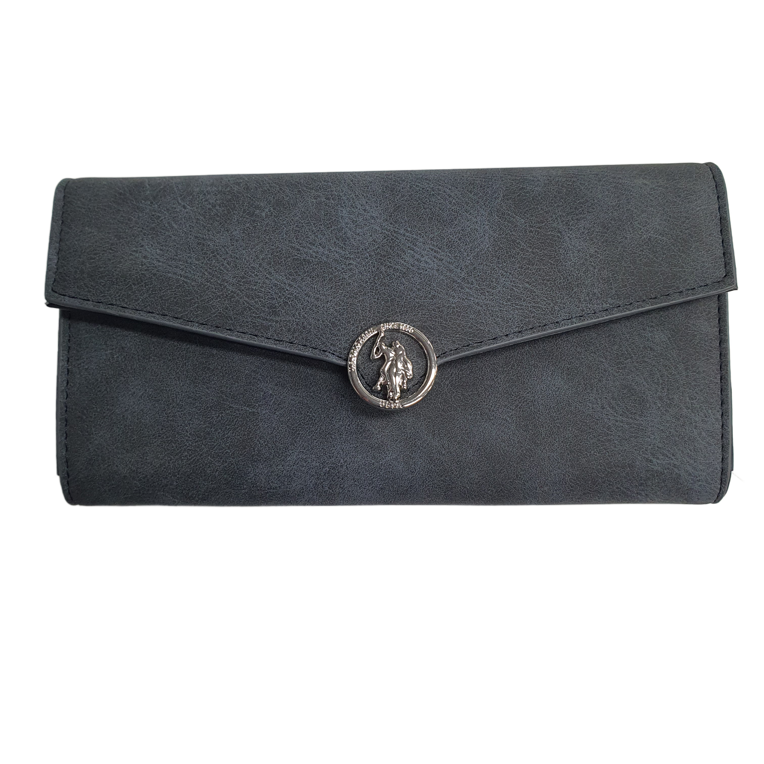 US Polo Association Medallion Navy Blue Textured Wallet Good USED Condition (MR 1403045)