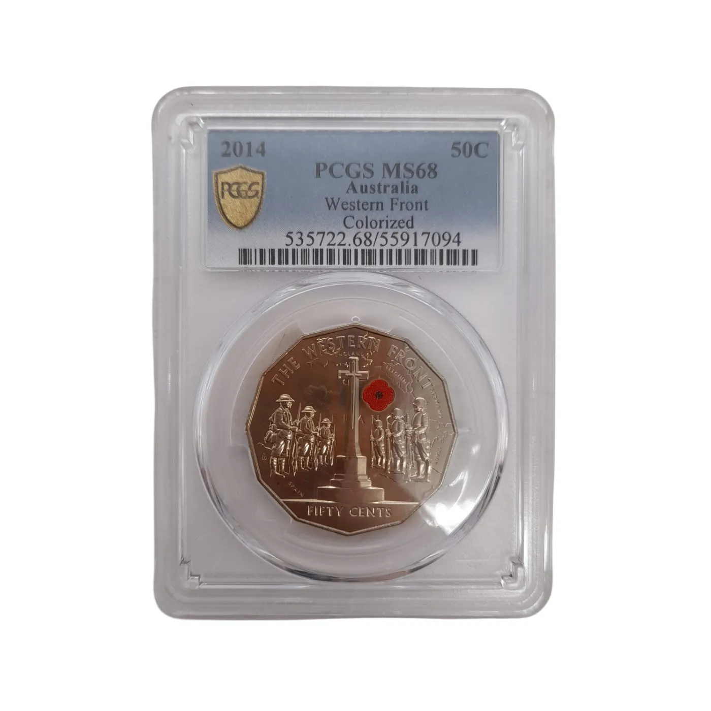 2014 Australia at War Western Front Colorized 50c Coin PCGS MS68 (WL 1397746)