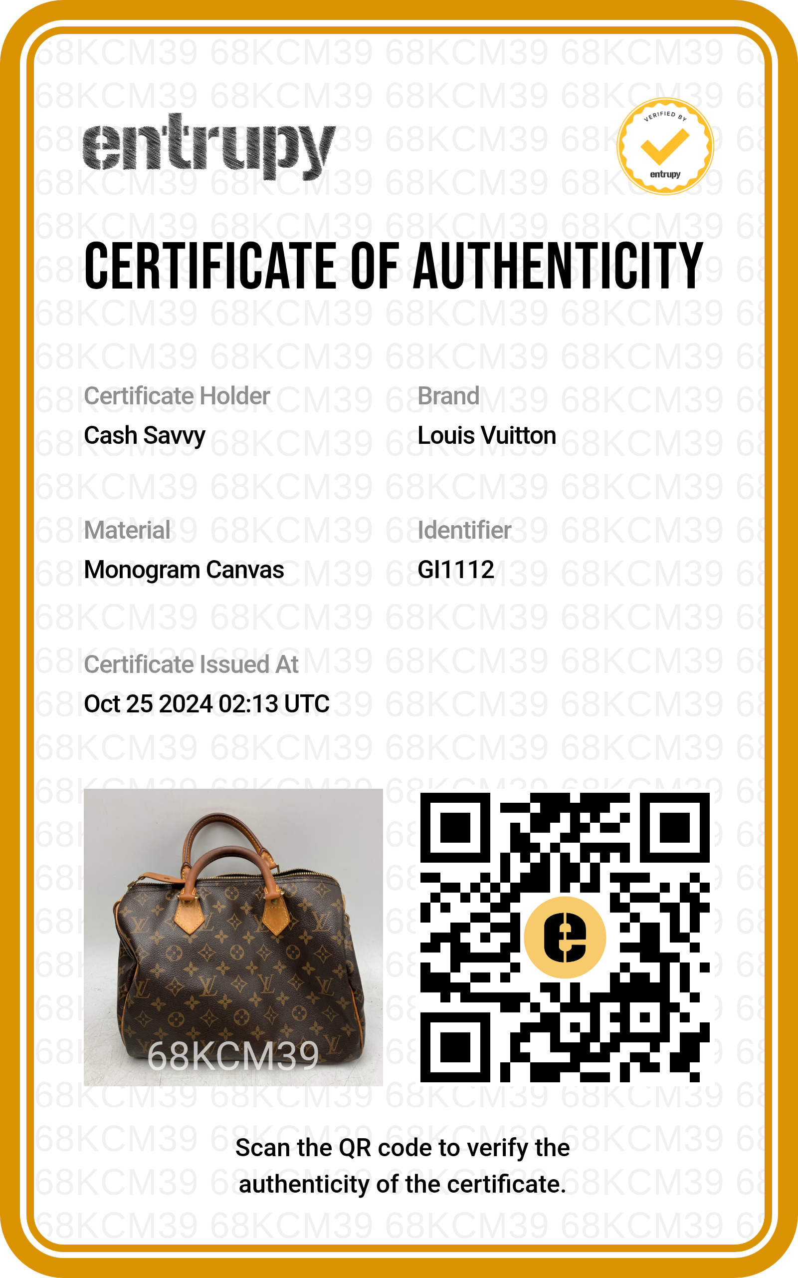 Louis Vuitton Speedy 30 Bag – Monogram Canvas – Verified with Entrupy Certificate