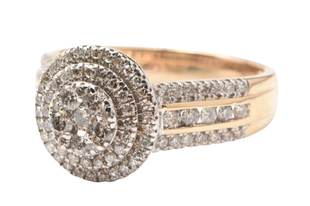 Ladies 9ct Yellow & White Gold Brilliant Cut Diamond Cluster and Channel Set Ring 0.82ct TDW P With Valuation