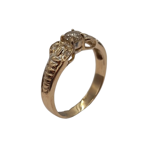 Ladies 14ct Yellow Gold Bow Ring 5 Stone Diamond Ring with Round Cut Brilliant Diamonds 0.41 TDW L 6 With Valuation