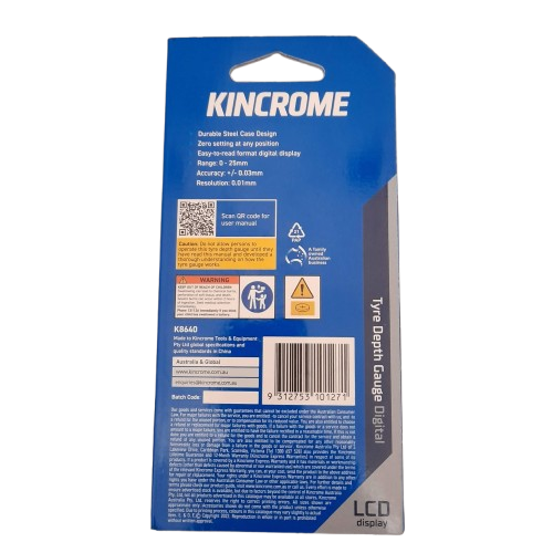 Kincrome K8640 Digital Tyre Depth Gauge, FACTORY SEALED, Like NEW (GE)