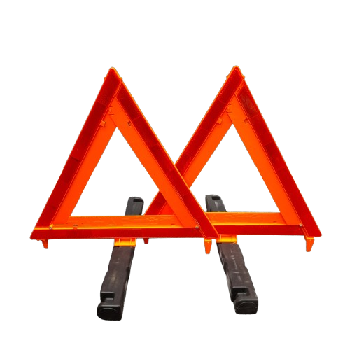 Pair Of High-Visibility Reflective Roadside Warning Triangles (Good Condition)(MR)
