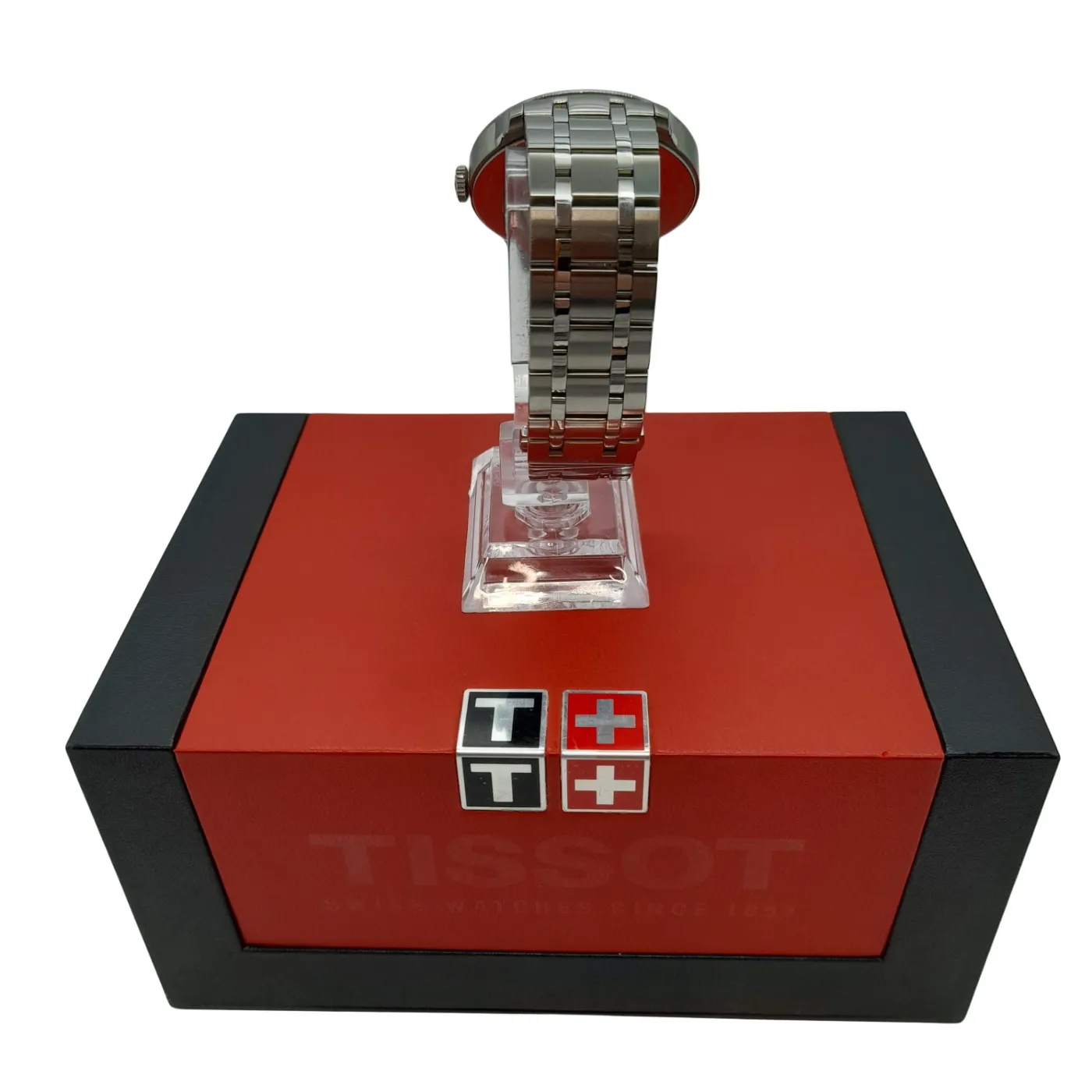 Mens Black Tissot Chemin Des Tourelles Watch Silver Stainless Steel Band with Box  (WL 1353156)