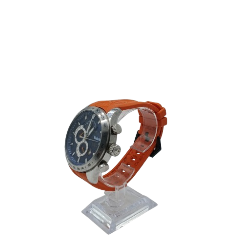 Timberland Mens Analogue Watch Orange Rubber Band Blue Glass Round (CP1415992)