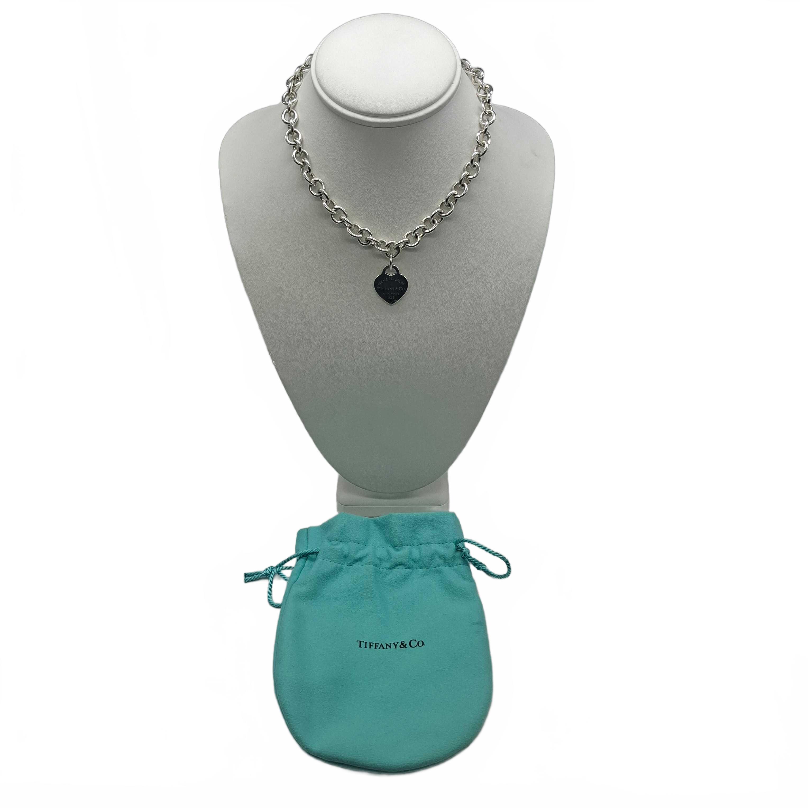 Tiffany & Co. Return To Tiffany Heart Tag 16 Inch Chain Link Necklace With Pouch (WL 1425905)