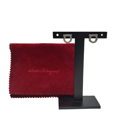 Ferragamo Gancini Crystal-Embellished Earrings Silver with Dust Pouch