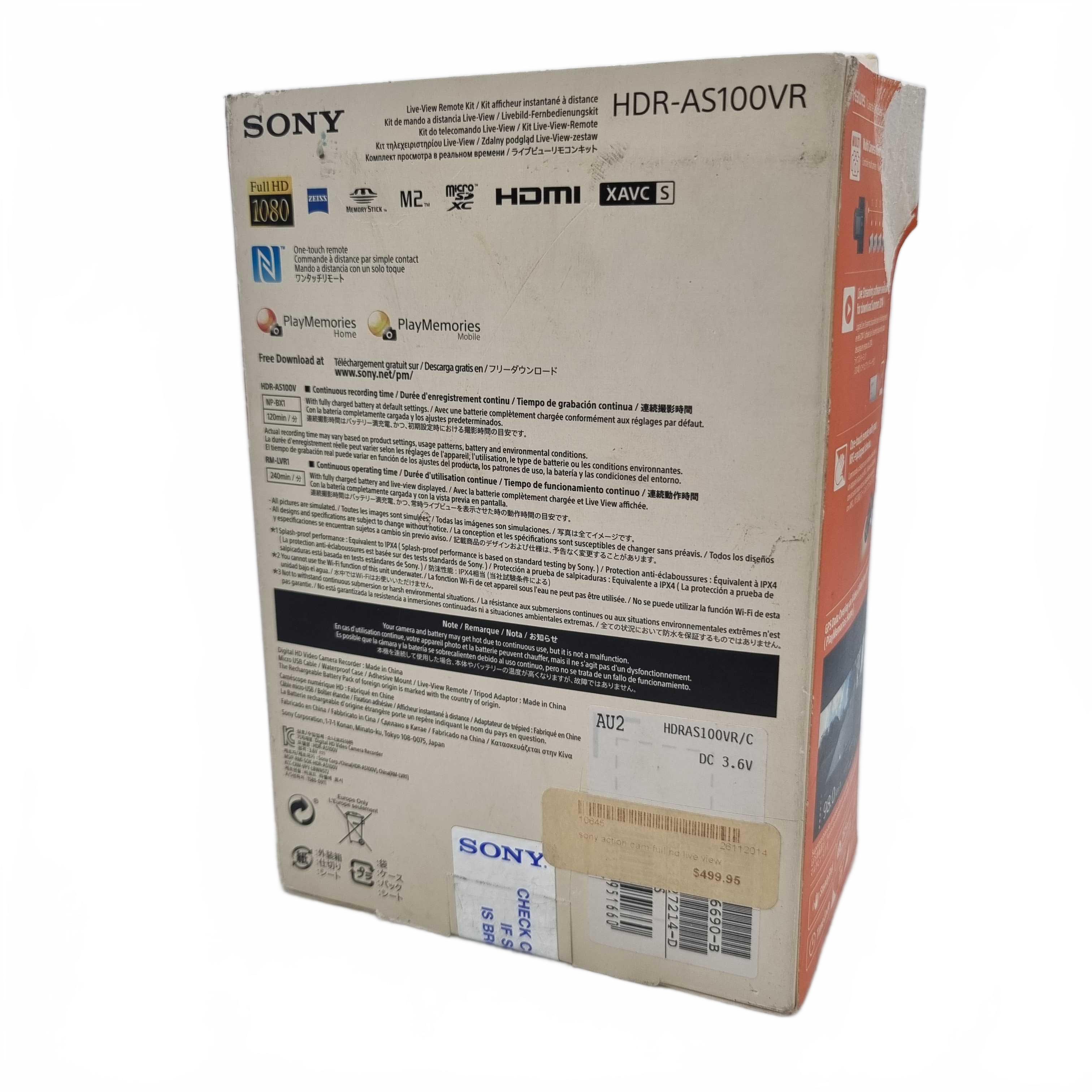 Sony Camera Live View Remote Kit HDR-AS100VR – As New in Box (WR 1359751)