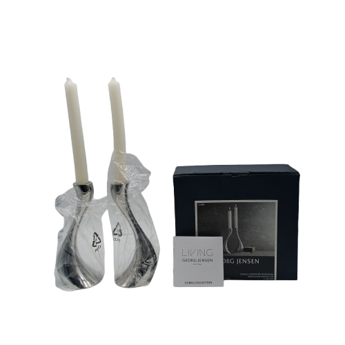 Georg Jensen Cobra Candle Holder Medium 2 Piece Silver, Like New Condition (CP)