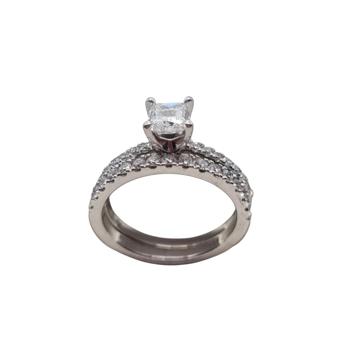 18ct White Gold 6.36g 31 Stone Diamond Two Ring Set  – Size 6.5 + Val Certificate