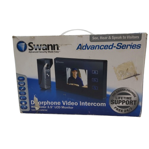 Swann Advanced Series Doorphone Video Intercom With 3.5″ LCD Monitor, SWHOM-DP870C, Black, Acceptable Condition, With Box, AC Adaptor, Cables, Mounting Screws, Manual (CP 1352582)