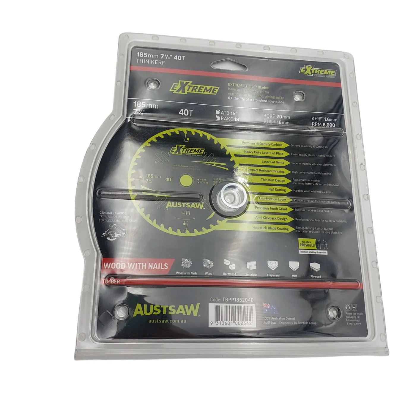 Extreme Blade 185mm 7 1/4 40T Thin KERF Austsaw Black (GB)
