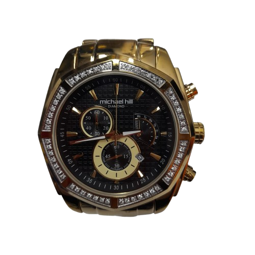 Michael Hill 9573 Gold-Plated Quartz Chronograph Watch with 1/2ct Diamonds in Box (LN)