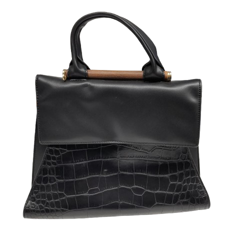 Charles & Keith Black Leather Bag with Wooden Handle (MR)