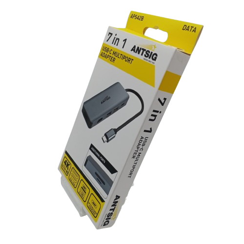 Antsig AP542B 7-In-1 USB-C Multiport Adaptor, Grey, Like New, Opened (WR)