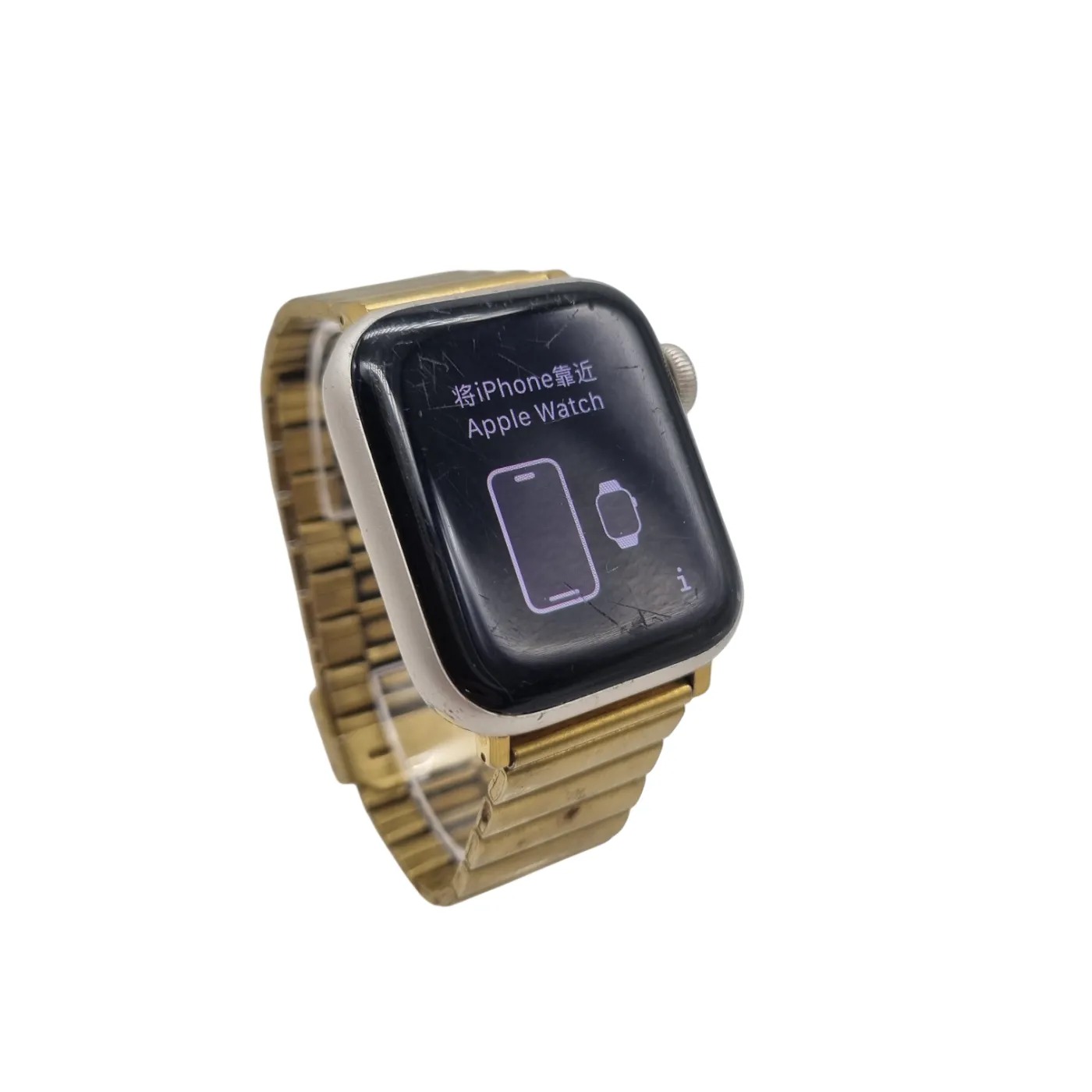 Apple Watch SE 44mm Silver Aluminium Case with Gold Milanese Loop Band + Charger (WR 1416835)