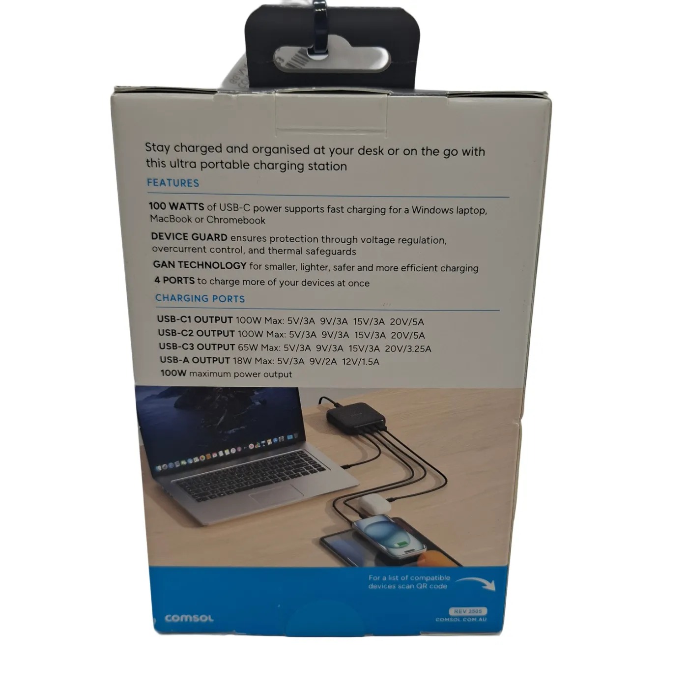 Comsol 100W 4 Port USB Desktop Charger (DC100CAW)  In Box (WR 1403023)