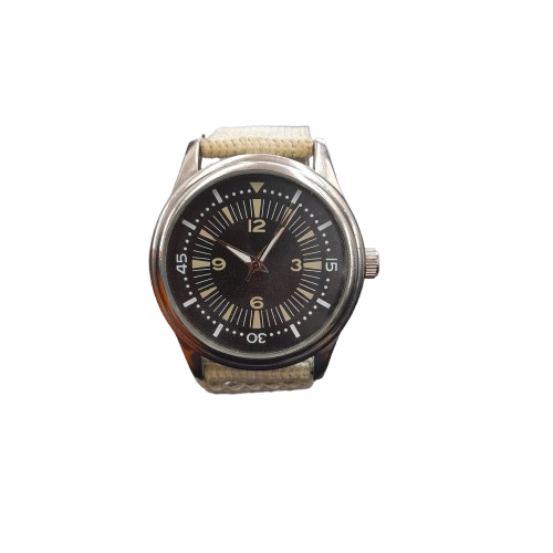 Unisex Analog Watch Brown Canvas Band Black Glass Round (LN)