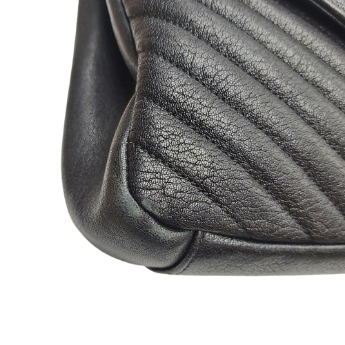 Yves Saint Laurent College Medium Satchel in Quilted Lambskin Leather – Black with Patina Silver Hardware (Includes Box & Dust Bag)