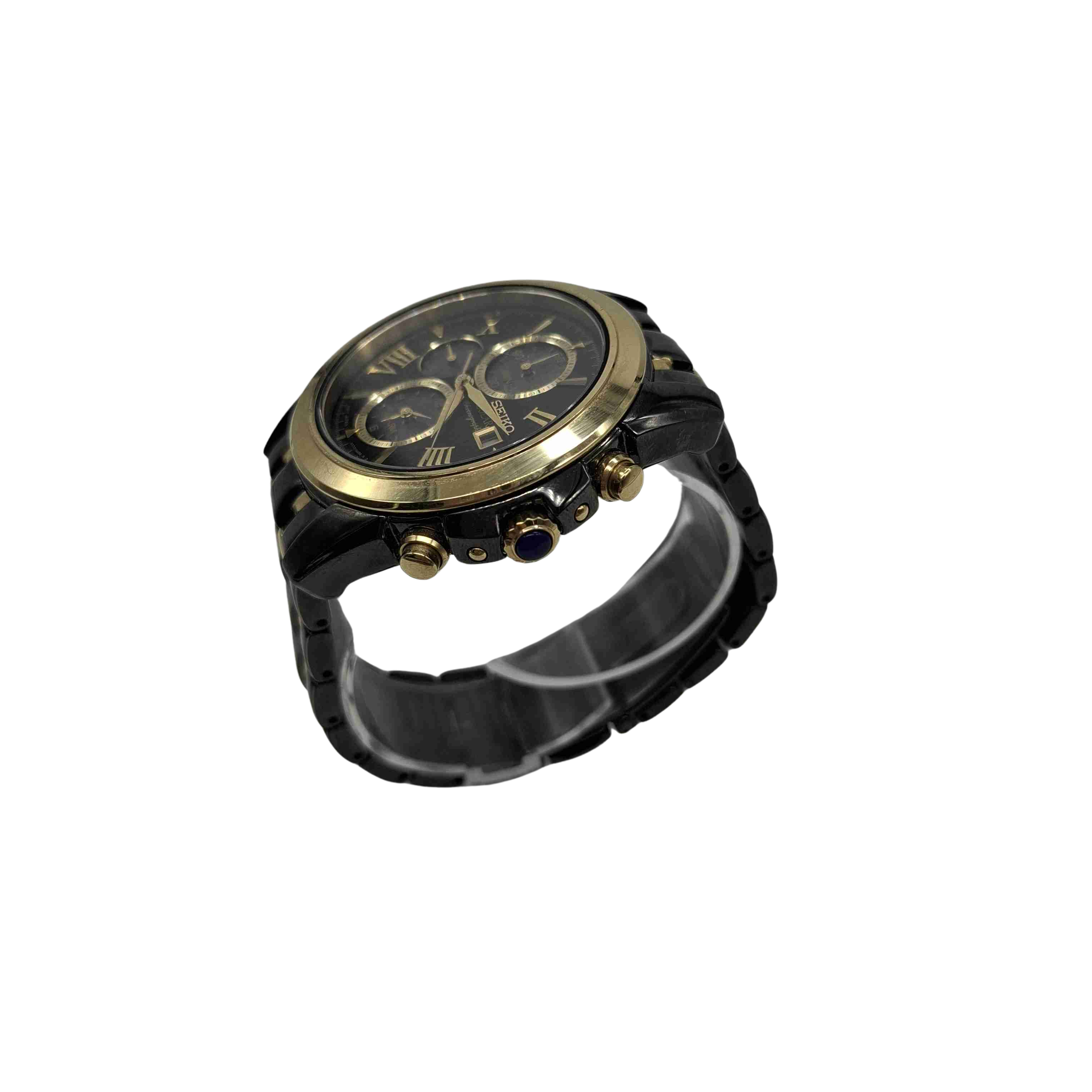 Seiko V172-0AN0 Black Gold Steel Band Watch (WR 1423165)