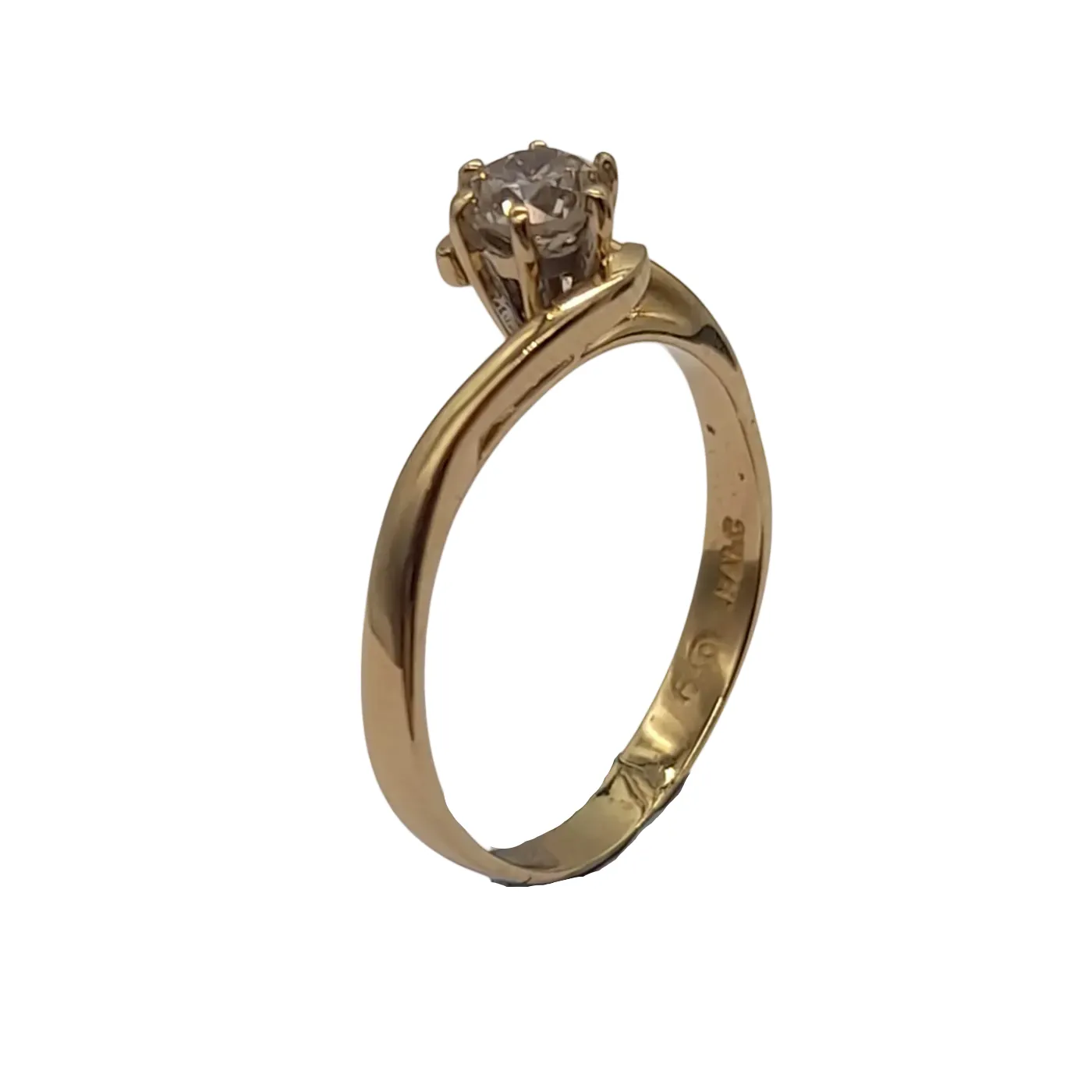 Ladies 18ct Yellow Gold 1 Round Brilliant Cut Diamond 6 Claw Set 0.45ct TDW Size O 7 1/2 With Valuation