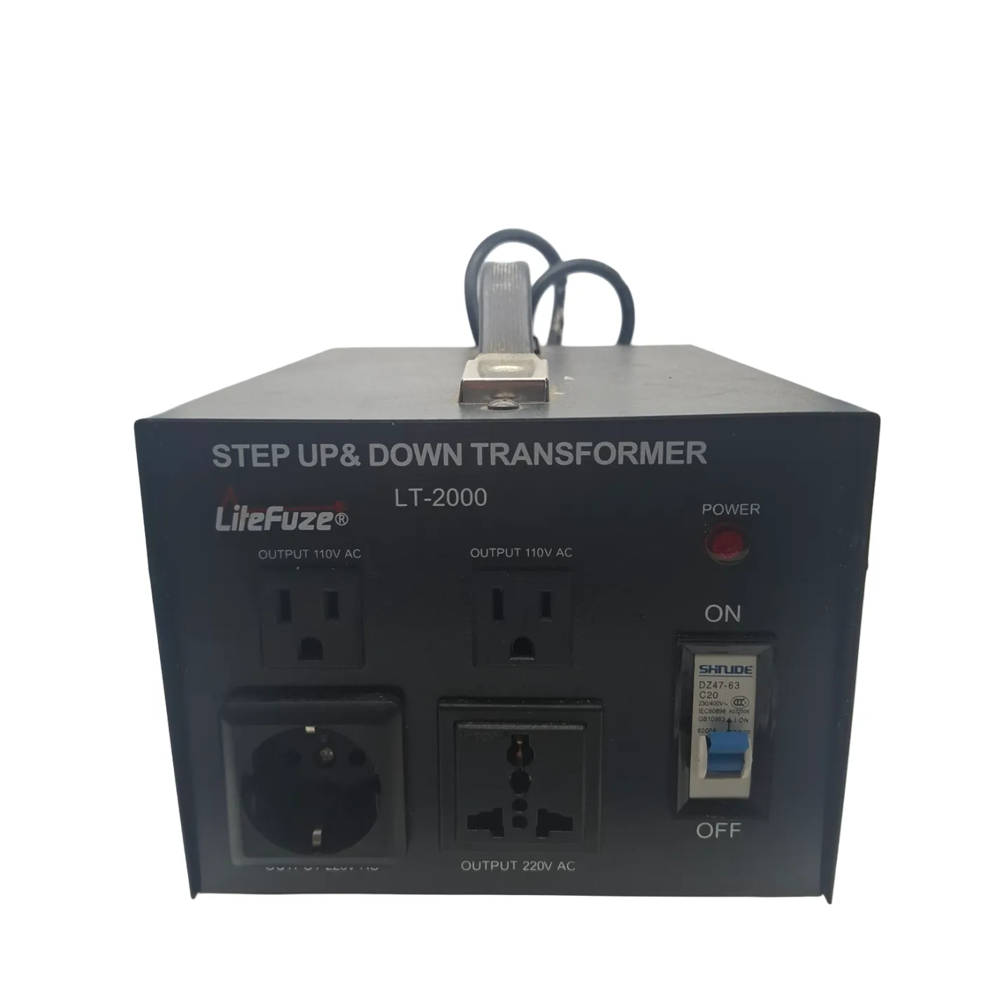 LiteFuze 2000W Step Up/Step Down Power Transformer W/ Universal Output Fuse Protection (LT-2000) + Australian Adapter (WR)