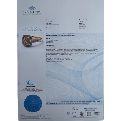 Ladies 9ct Yellow Gold Brilliant Cut Square Cluster Ring 0.50ct TDW O With Valuation (MR)