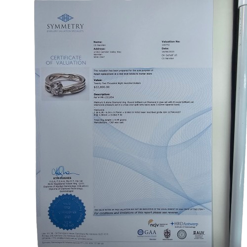 Ladies Platinum Round Brilliant Cut Diamond Cross Over Wire Wave Style Ring 0.94ct TDW K With Valuation (MR)
