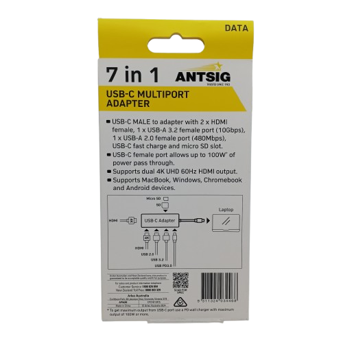 Antsig AP542B 7-In-1 USB-C Multiport Adaptor, Grey, Like New, FACTORY SEALED (WR 1375166)