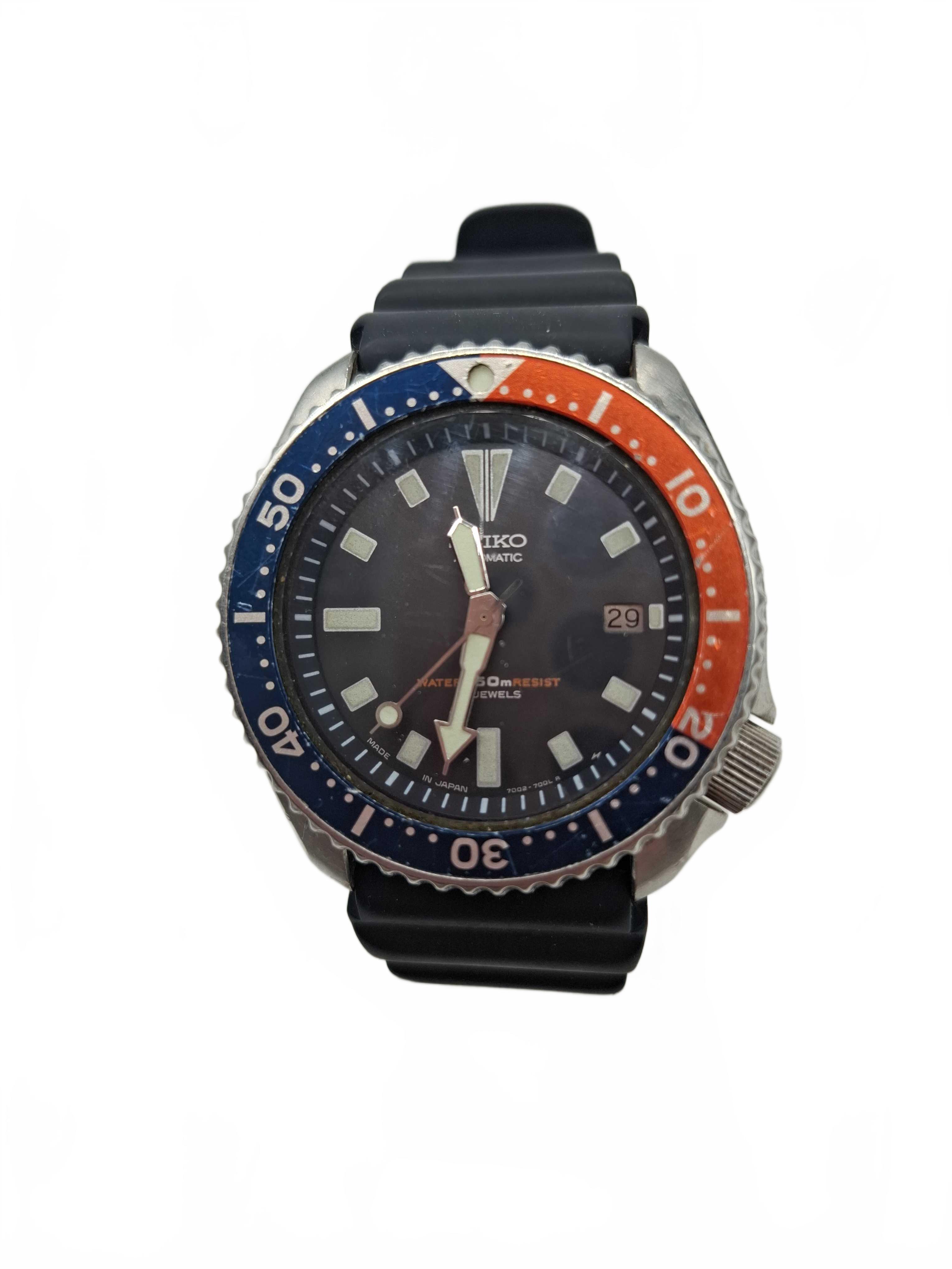 Seiko Watch Model 7002-700J Black Rubber Band Pepsi Seiko (WR 1430050)