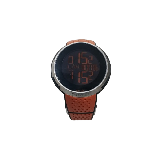 Gucci I-Gucci 114.1 Men’s Silver Watch with Orange Rubber Band (NA 136780)