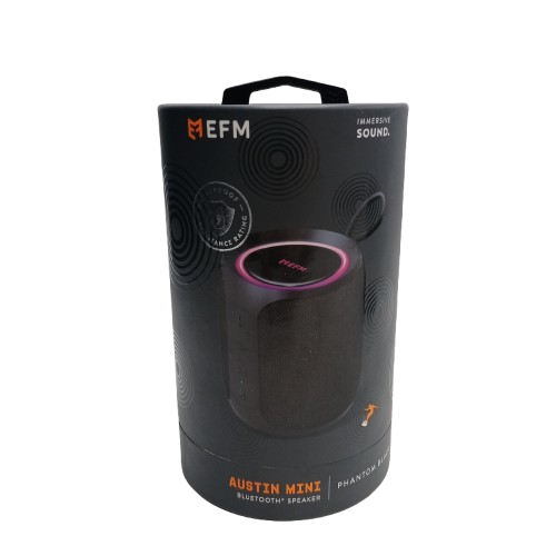 EFM Austin Mini EFBSAMUL909PBL Bluetooth Speaker, Black, Good Condition With Box, USB C Charging Cable + 3.5mm AUX Cable (NA)