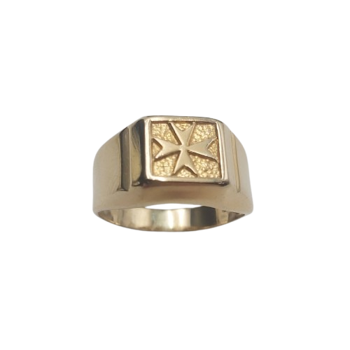 Men’s 9ct Yellow Gold Ring 5.3g Square Face with Maltese Cross