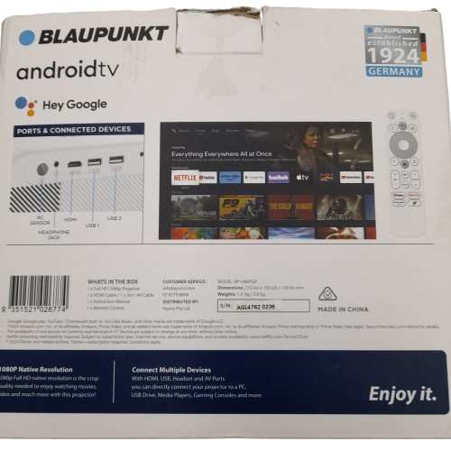 Blaupunkt 1080p FHD Android TV Projector BP1080PGP White (LN)