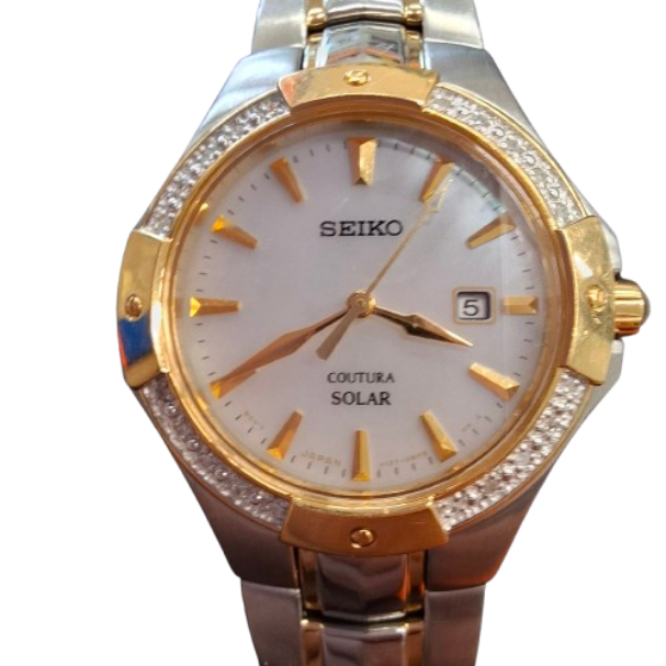 Seiko V137-0AT0 Solar Silver Metal Band Round Ladies Watch (JN) (Pre-Owned)