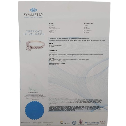 14ct White Gold 11-Stone Diamond Ring – 0.20ct G/I1 Centre, 10 Accent Stones – Size 51 – Valued at AUD $7,000