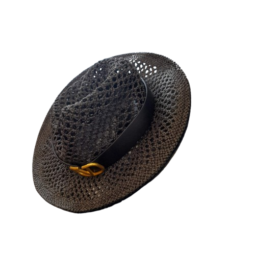 Valentino Hat Vlogo Crochet Straw Fedora (GE)