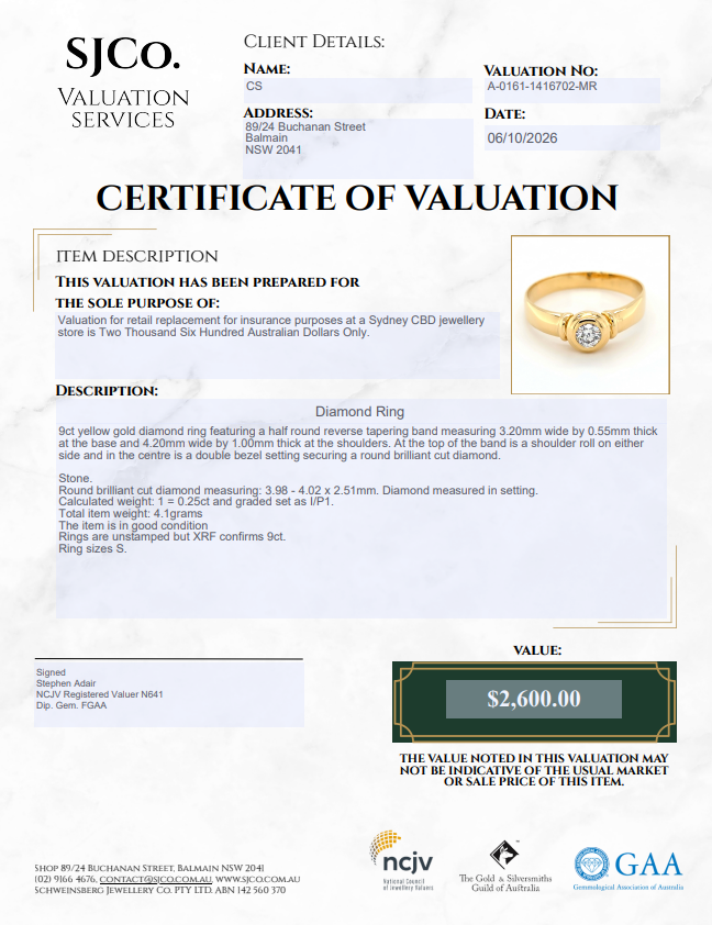 Ladies 9ct Diamond Ring – Total Weight 4.1 Grams – Ring Size – S