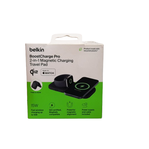 Belkin BoostCharge Pro 2-in-1 Magnetic Charging Travel Pad WIZ026 Black (LN)