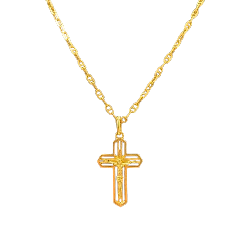 Unisex 18ct Yellow Gold Chain Link Necklace with Cross Pendant. (NG1342434)