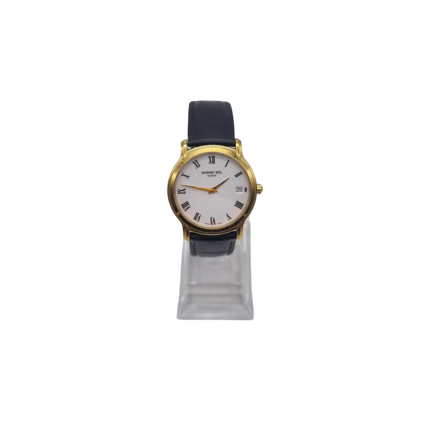 Raymond Weil 18kt Electro Plated Geneve 5569 Quartz Men’s Watch With Black Leather Band (No Box) *Battery Not Ticking*
